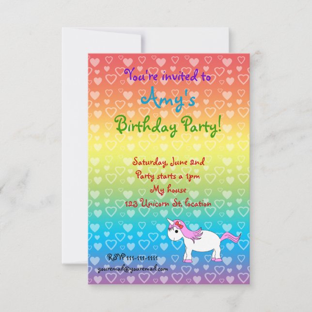 Invitación del cumpleaños del unicornio (Anverso)