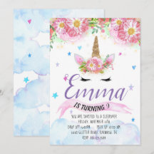 Invitación del cumpleaños del unicornio
