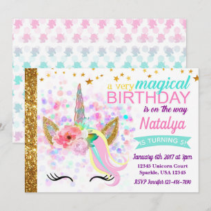 Invitación del cumpleaños del unicornio mágica