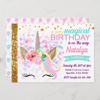 Invitación del cumpleaños del unicornio mágica