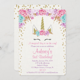 Invitación del cumpleaños del unicornio, oro