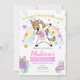 Invitación del cumpleaños del unicornio que frota