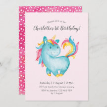 Invitación del cumpleaños del unicorniocon arcoíri