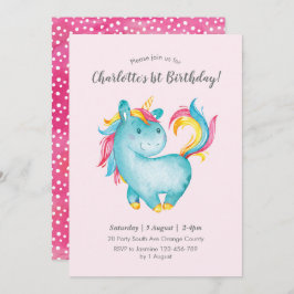 Invitación del cumpleaños del unicorniocon arcoíri