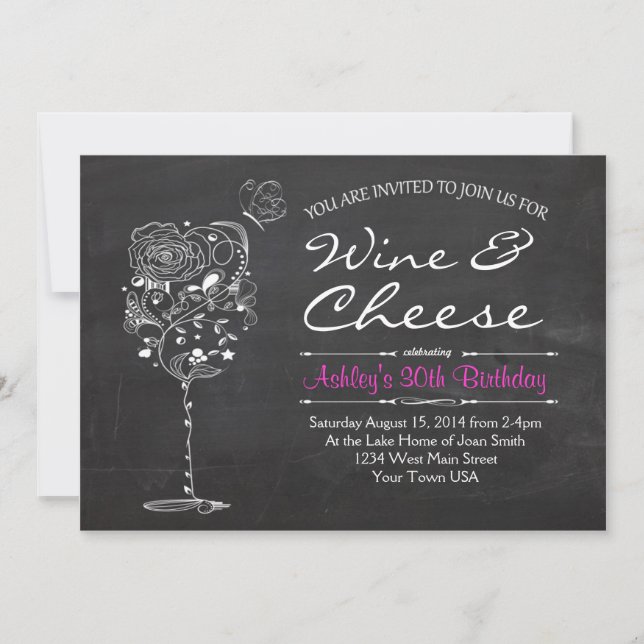 Invitación del cumpleaños del vino y del queso (Anverso)