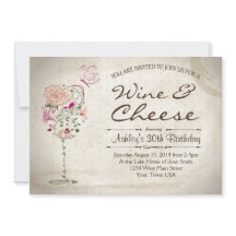 Invitación del cumpleaños del vino y del queso