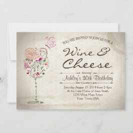 Invitación del cumpleaños del vino y del queso