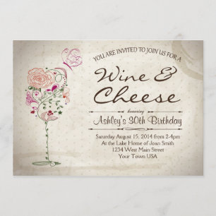 Invitación del cumpleaños del vino y del queso