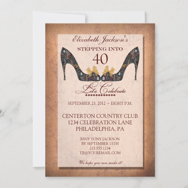 Invitación del cumpleaños del zapato floral del (Anverso)