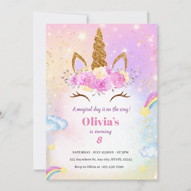 INVITACIÓN DEL CUMPLEAÑOS UNICORN (Anverso)