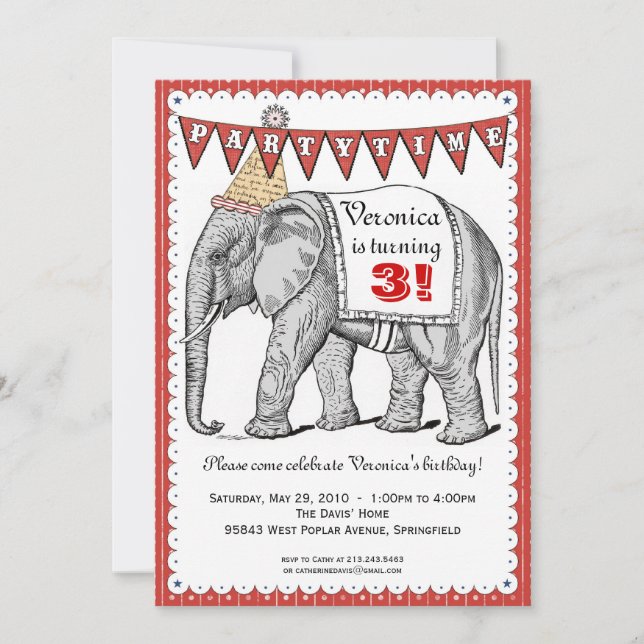 Invitación del desfile del circo del elefante del (Anverso)
