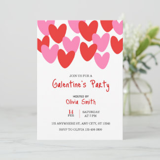 invitación del día de Galentine corazones rosados 