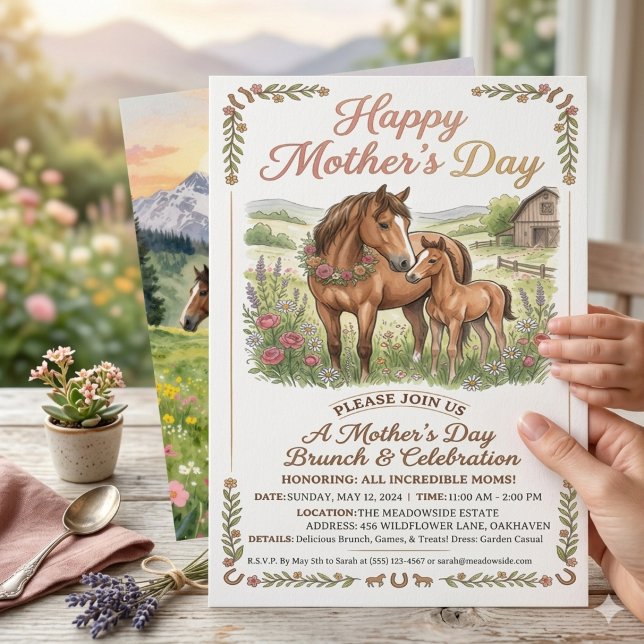 Invitación del Día de la Madre con Caballo Rústico (Subido por el creador)