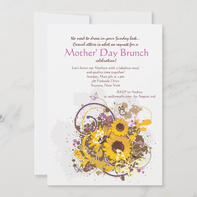 Invitación del Día de la Madre Girasoles (Anverso)