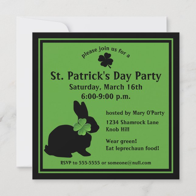 Invitación del día de Shamrock Bunny St. Patrick (Anverso)