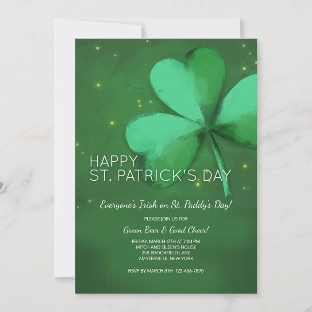 Invitación del día de St Patrick de la acuarela (Anverso)