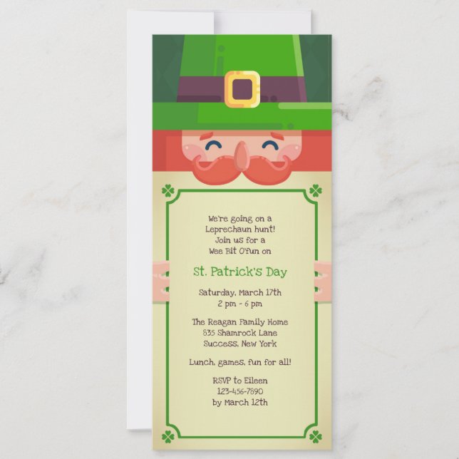 Invitación del día de St Patrick del Leprechaun (Anverso)