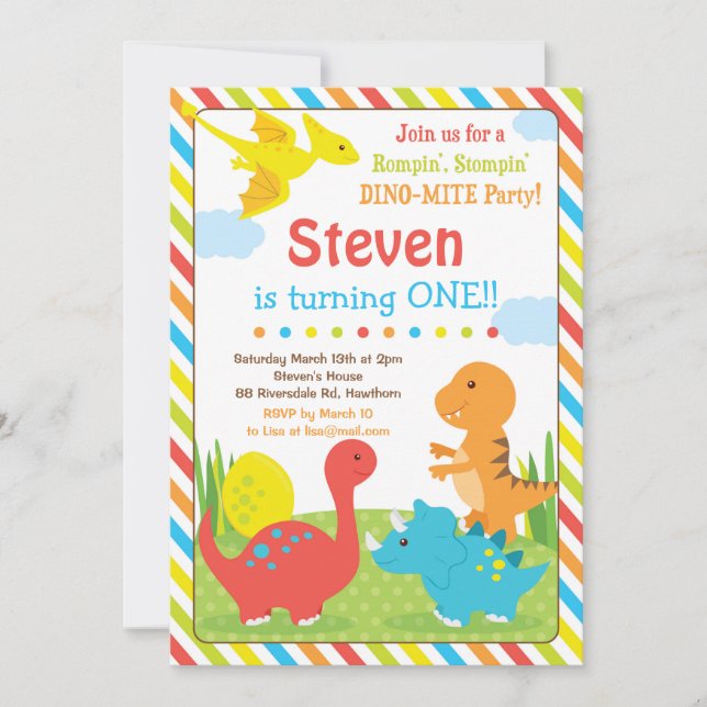 Invitación del dinosaurio/invitación de Dino (Anverso)