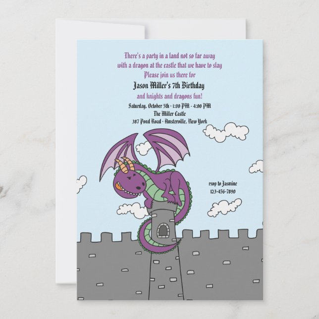 Invitación del dragón de los cuentos de hadas (Anverso)