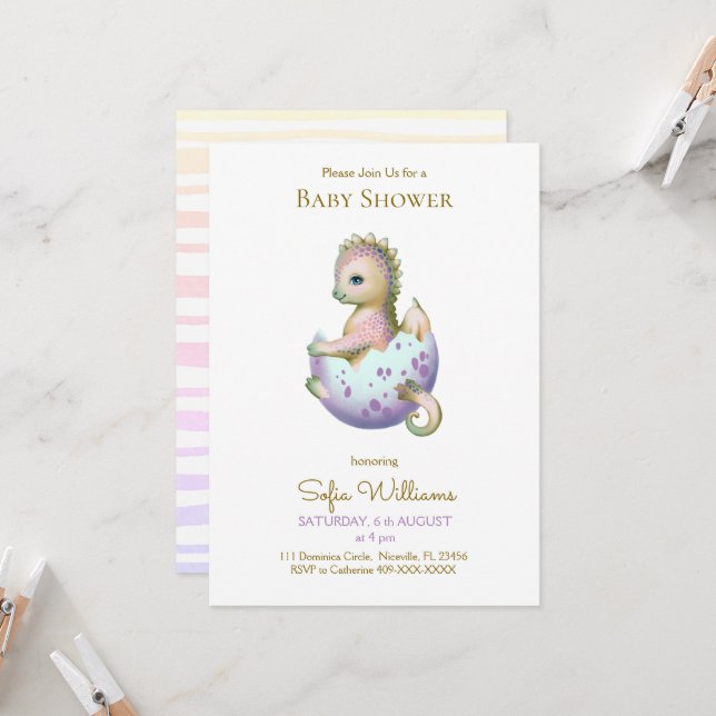 Invitación del dragón para la ducha de bebé. (Anverso/Reverso In Situ)