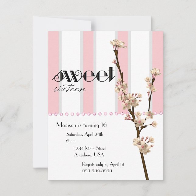 Invitación del dulce 16 de la flor de cerezo (Anverso)