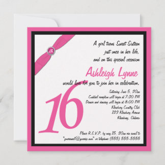 Invitación del dulce dieciséis de la casilla negra