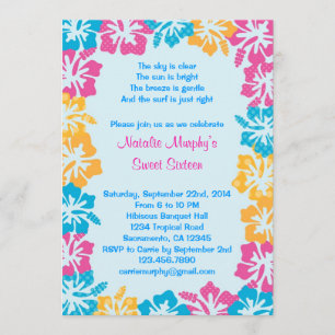 Invitación del dulce dieciséis del hibisco de Luau