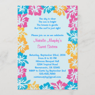 Invitación del dulce dieciséis del hibisco de Luau