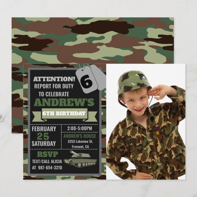 Invitación del ejército fotográfico, cumpleaños mi (Anverso / Reverso)