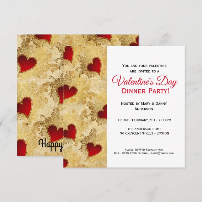 Invitación del El día de San Valentín de Cena del  (Anverso / Reverso)