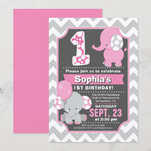 Invitación del elefante Chica de cumpleaños 1