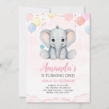 Invitación del elefante Chica de cumpleaños 1