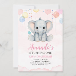 Invitación del elefante Chica de cumpleaños 1