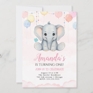 Invitación del elefante Chica de cumpleaños 1