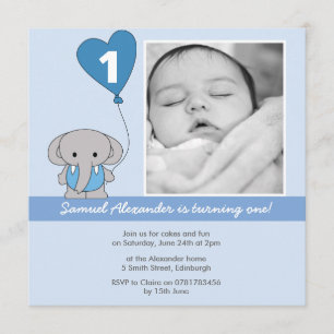 Invitación Del elefante de la foto 1ra fiesta de cumpleaños