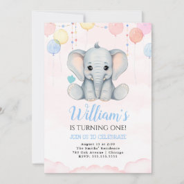 Invitación del elefante del niño de cumpleaños 1