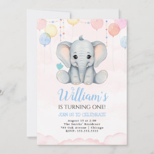 Invitación del elefante del niño de cumpleaños 1