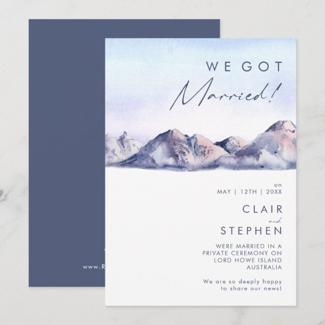 Invitación del Elopement Winter Mountain Sunset (Anverso / Reverso)