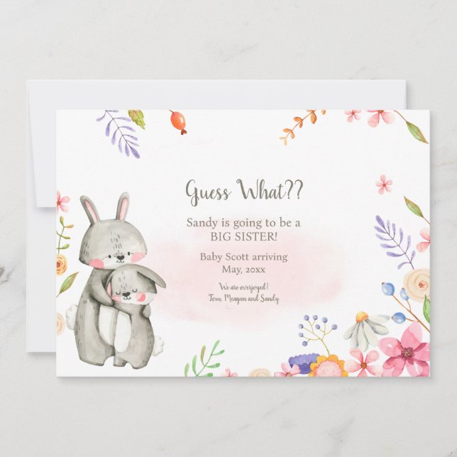Invitación del embarazo de la hermana mayor (Anverso)
