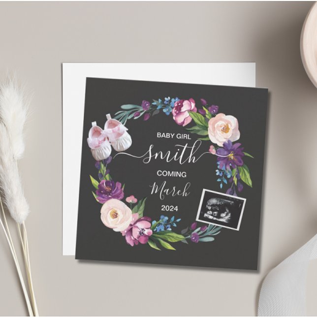 Invitación del embarazo de una niña bebé (Baby Girl Pregnancy Announcement Card)