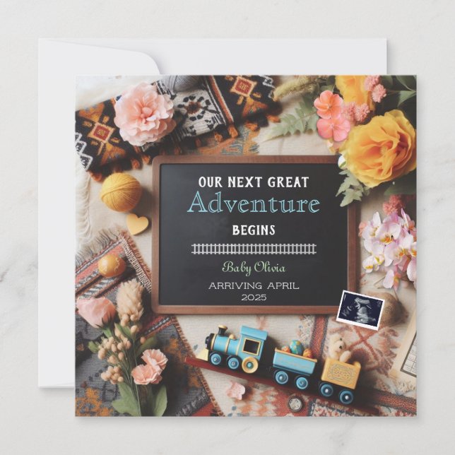 Invitación del embarazo en el tren, género neutro (Anverso)