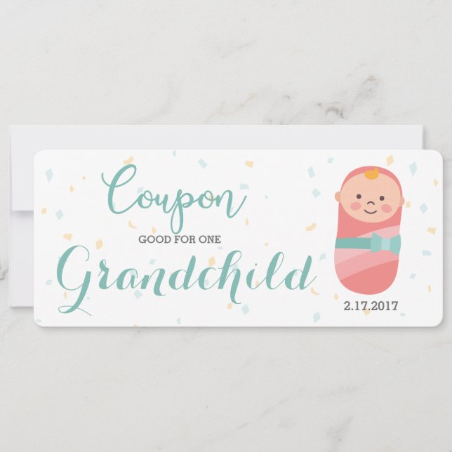 Invitación del embarazo Niña Verde azulada Coral (Anverso)