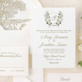Invitación del Escudo de acuarela Magnolia Boda