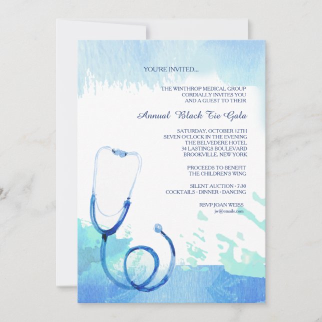 Invitación del estetoscopio de la acuarela (Anverso)