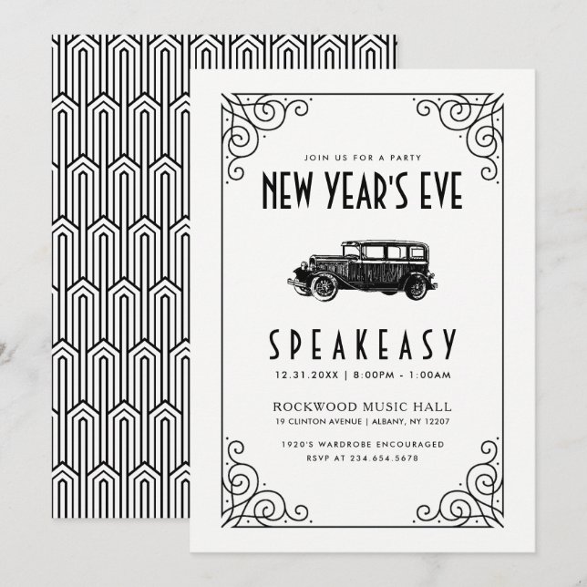 INVITACIÓN DEL EVE PARTIDO DE AÑO NUEVO | Speakeas (Anverso / Reverso)