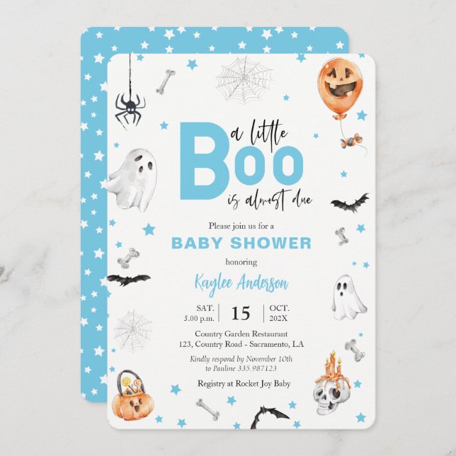 Invitación del fantasma de Baby Shower Blue de Hal (Anverso / Reverso)