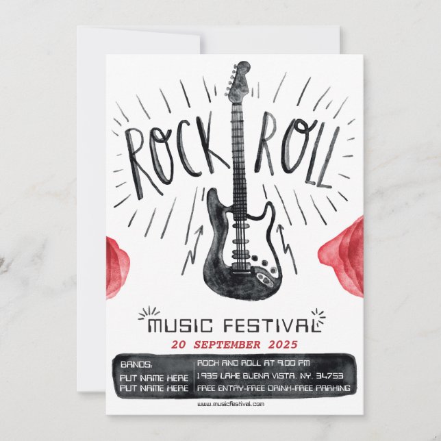 Invitación del festival Watercolor rock and roll (Anverso)