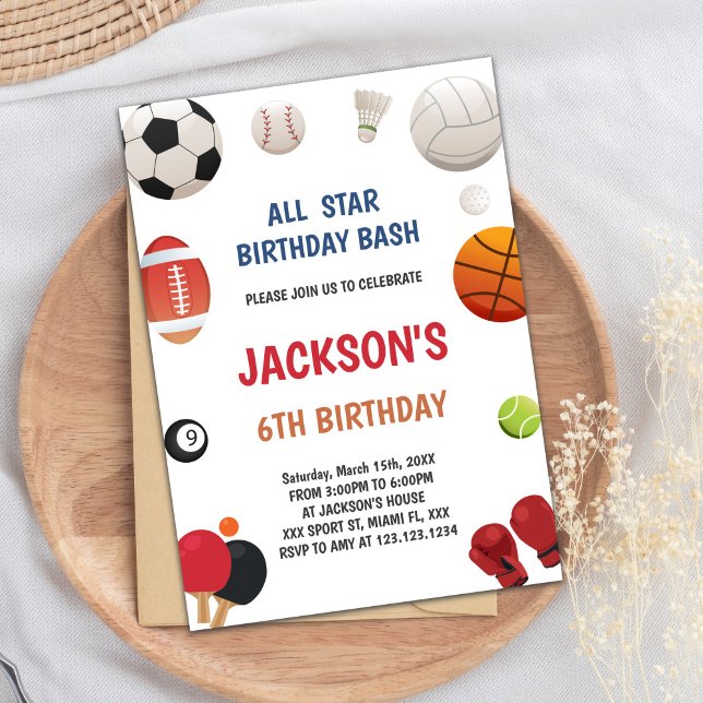 Invitación del Fiesta atlético masculino de estrel (White Background Sports Invitations)