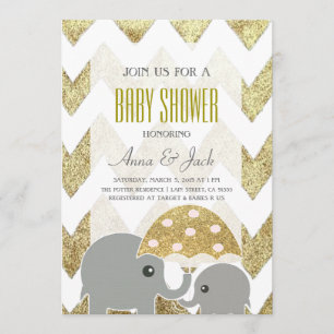Invitación del Fiesta Baby Shower elefante Gold