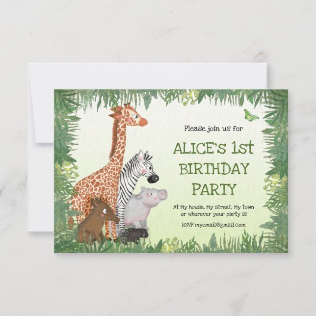 Invitación del fiesta de animales safari (pequeño) (Anverso)